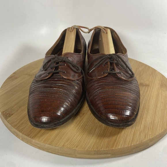 M Stuart Lizard Dress Shoes Vintage Loafers Lace Up Brown Size 8.5 - Picture 2 of 10